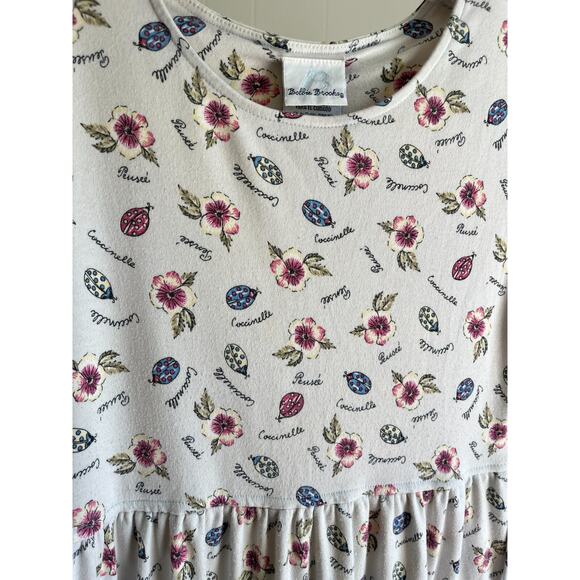 Vintage 90s Y2K Cottagecore Garden Print Midi Dress Small Ladybug Floral Stretch - Picture 7 of 16